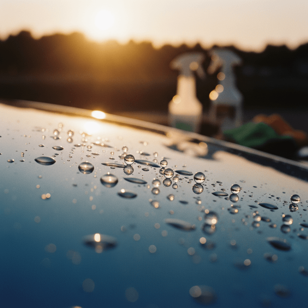 Spot-free rinse showing water beading on vehicle