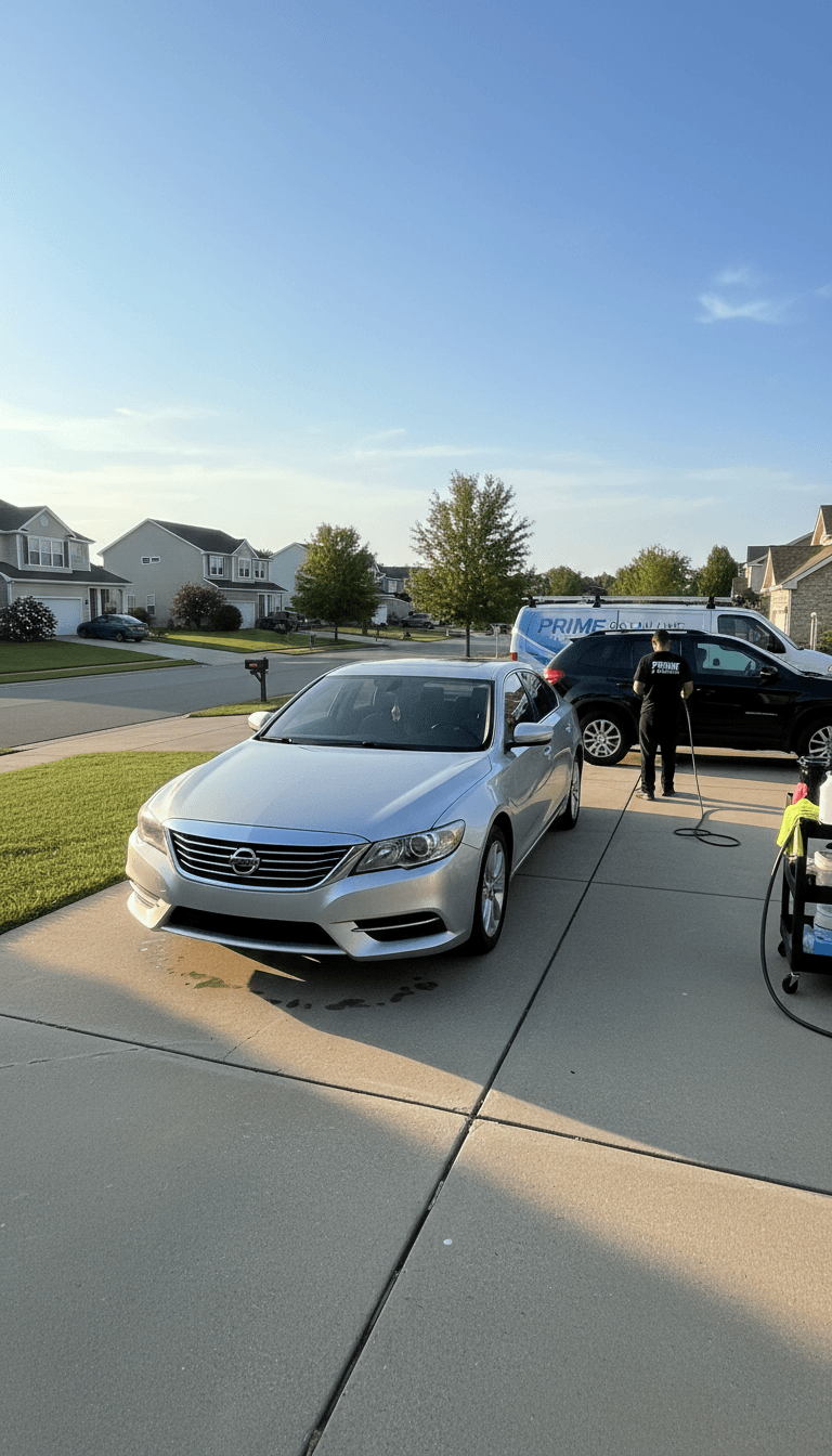Mobile car detailing service at residential driveway