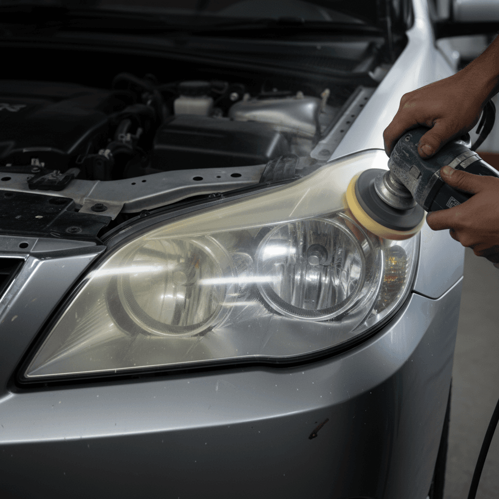 Headlight restoration with polishing tool