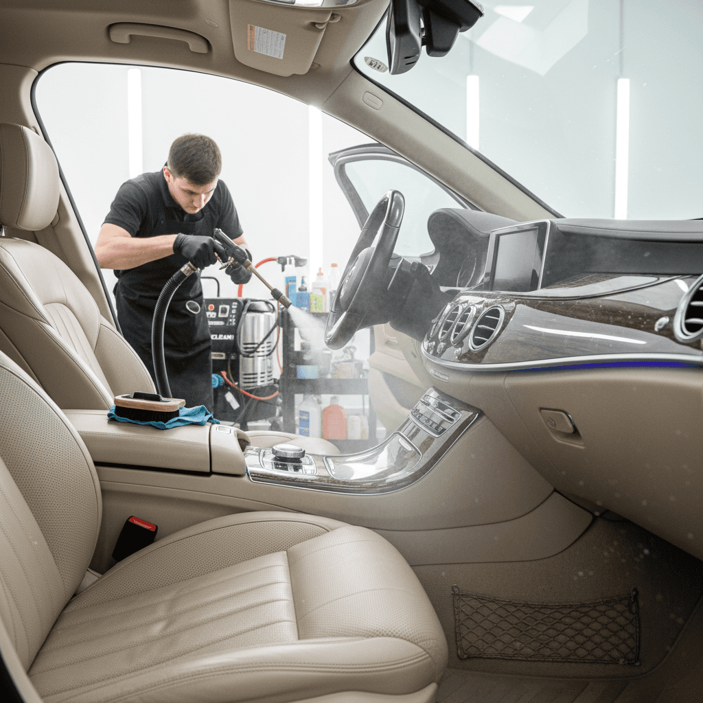 Interior car detailing with advanced odor removal equipment