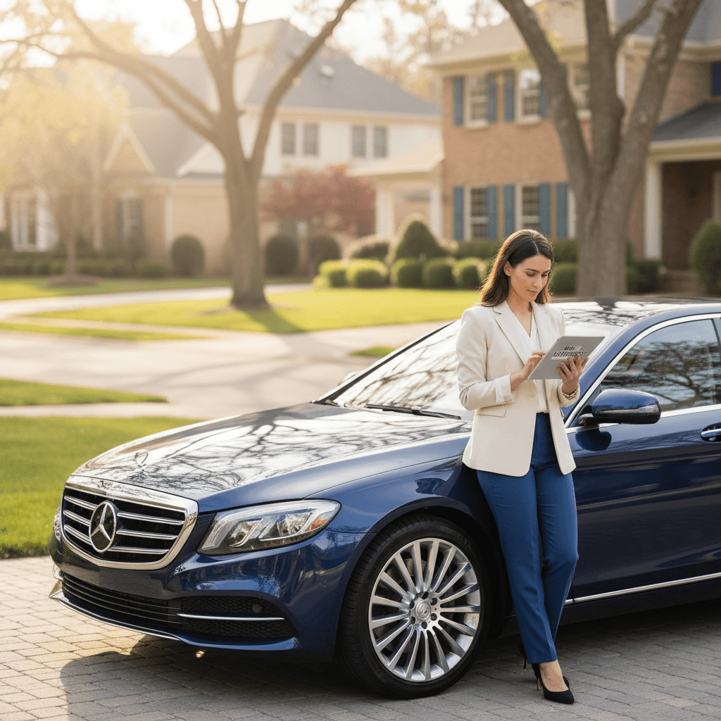 Real estate agent with freshly washed vehicle ready for property showings