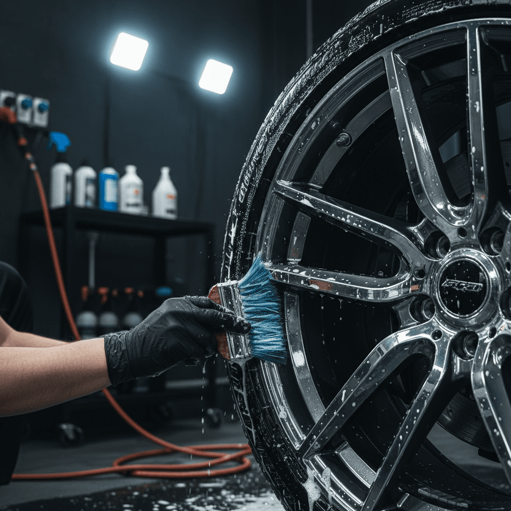 Professional wheel and tire cleaning