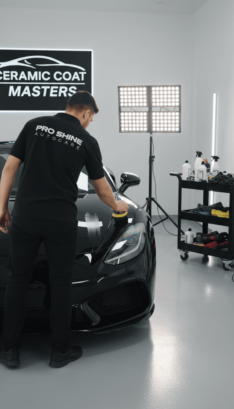 Professional ceramic coating being applied to vehicle