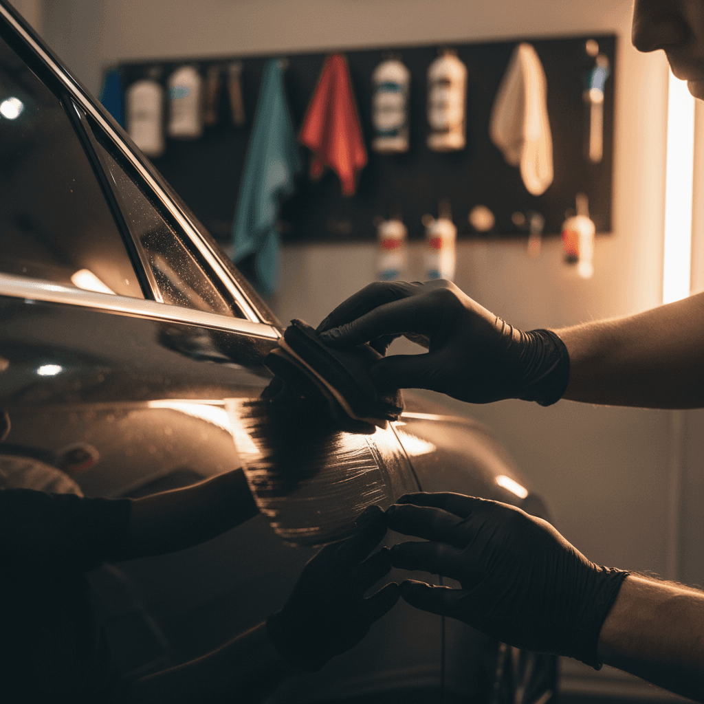 Technician applying ceramic coating with precision