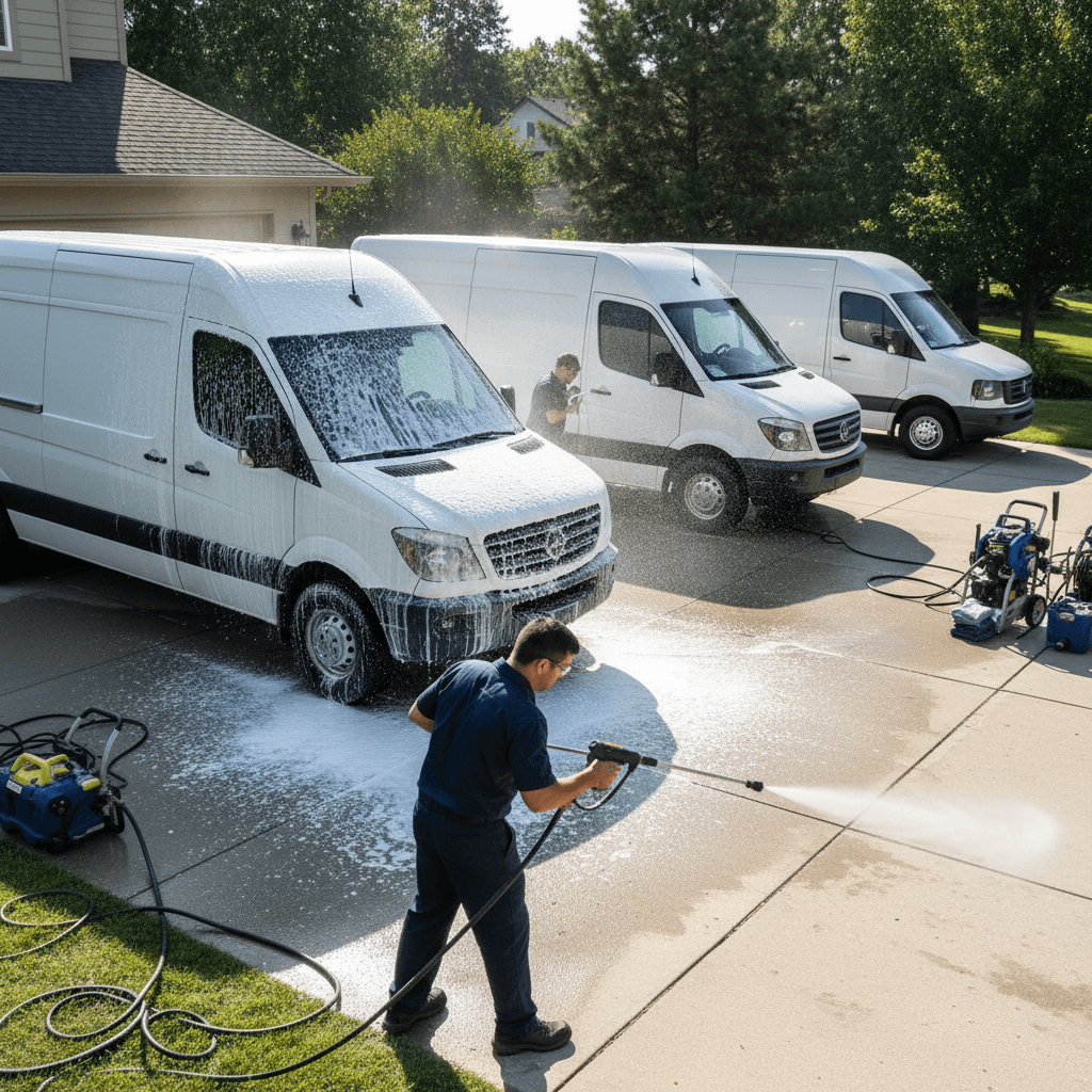 Fleet washing service on multiple vehicles