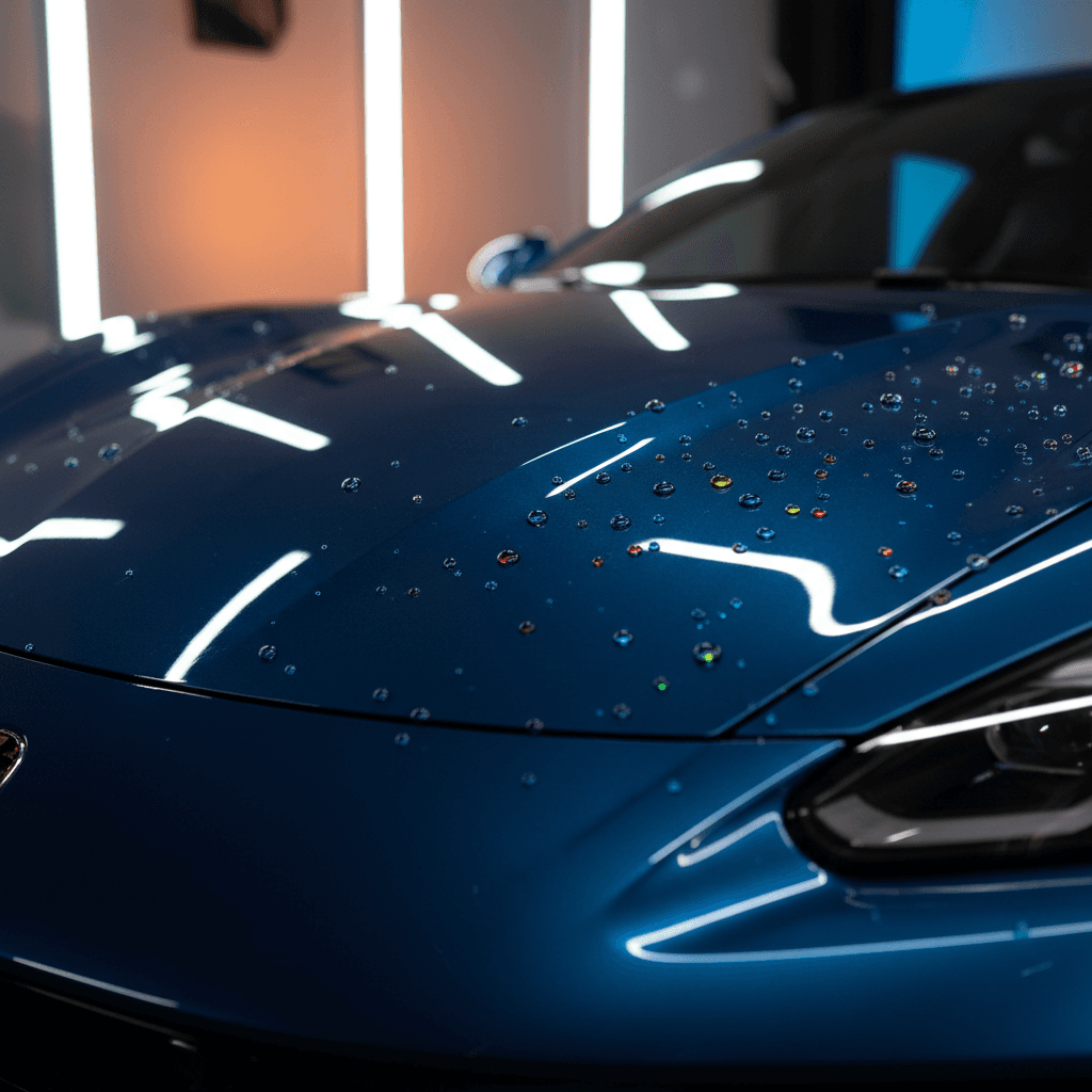 Glossy car hood showing professional exterior detailing results
