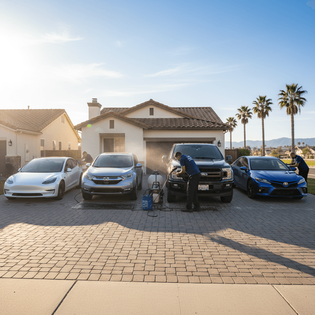Multiple vehicles being washed at home address