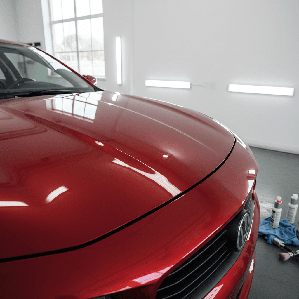 Car hood restored to brilliant shine after full detailing service