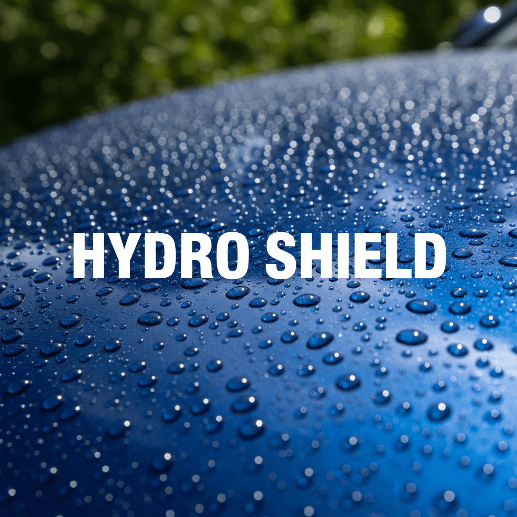 Water droplets beading on ceramic coated car surface showing hydrophobic properties