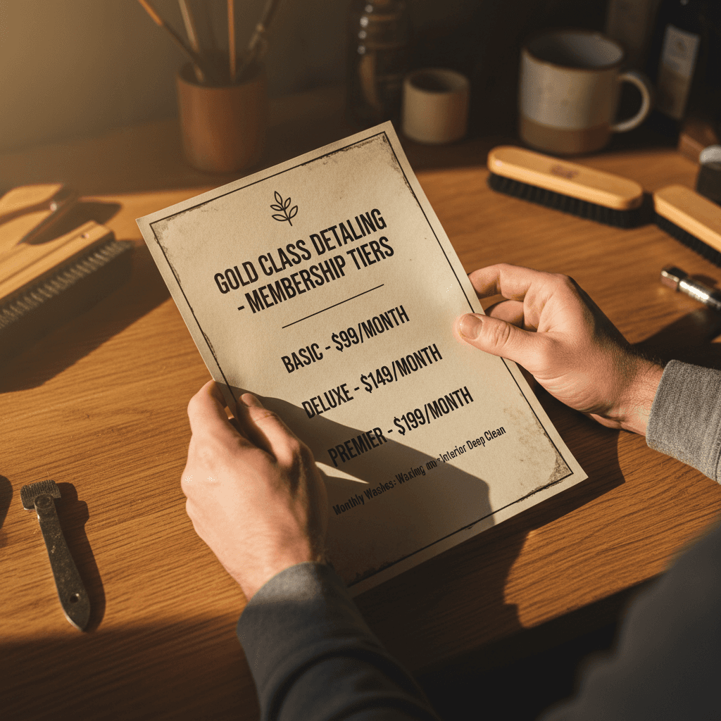 Professional displaying membership pricing document with clear terms