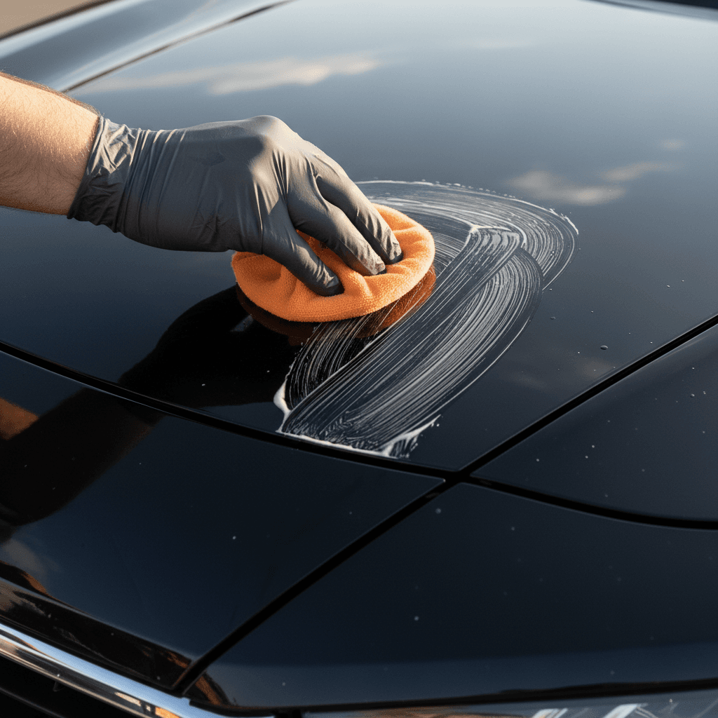Ceramic wax coating application on car paint