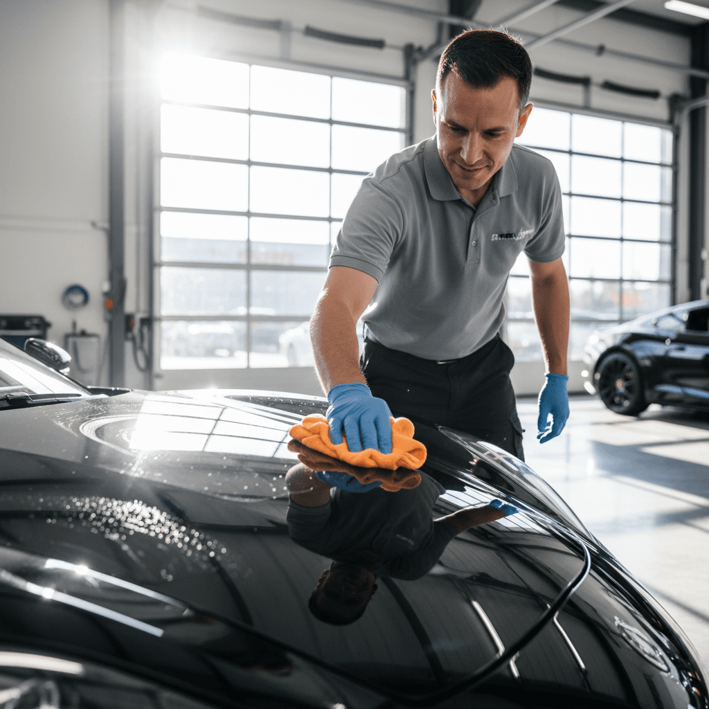 Mobile car detailing professional polishing vehicle exterior