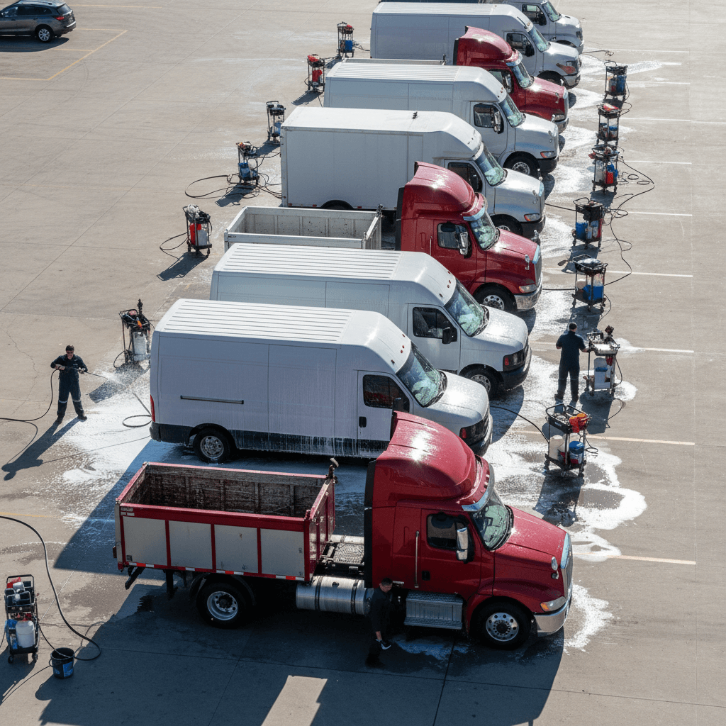 Fleet washing service on multiple vehicles