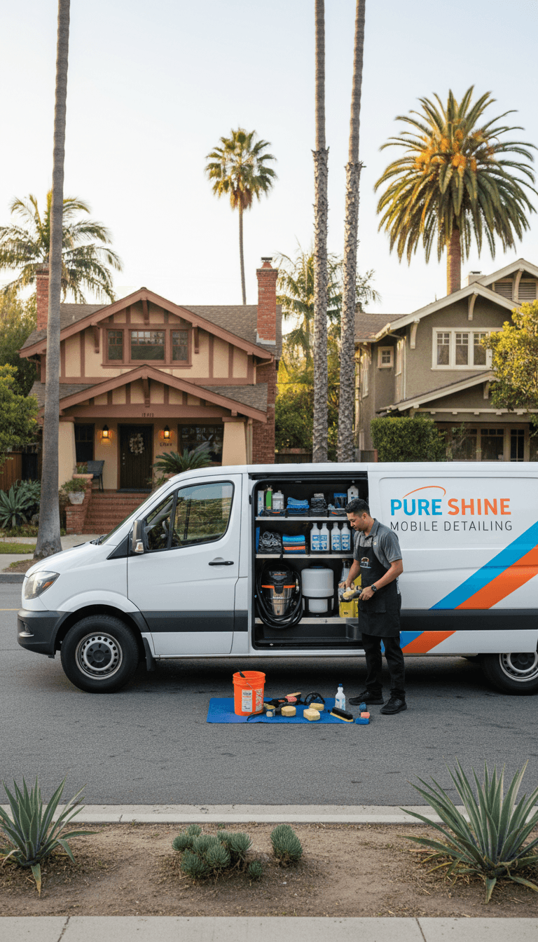 Mobile detailing van and technician in North Park neighborhood