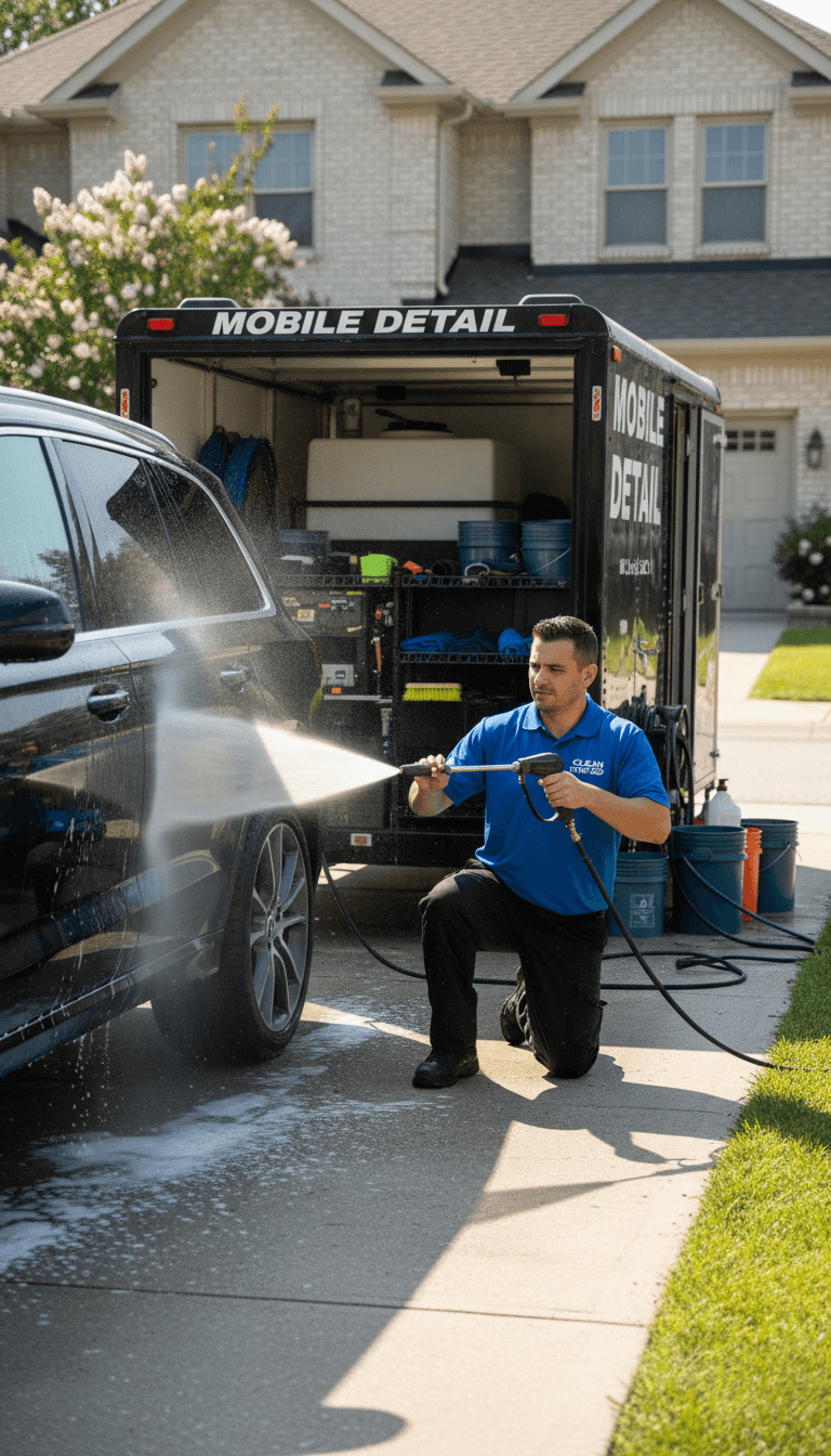 Magic Mike Car Wash mobile service technician at customer location
