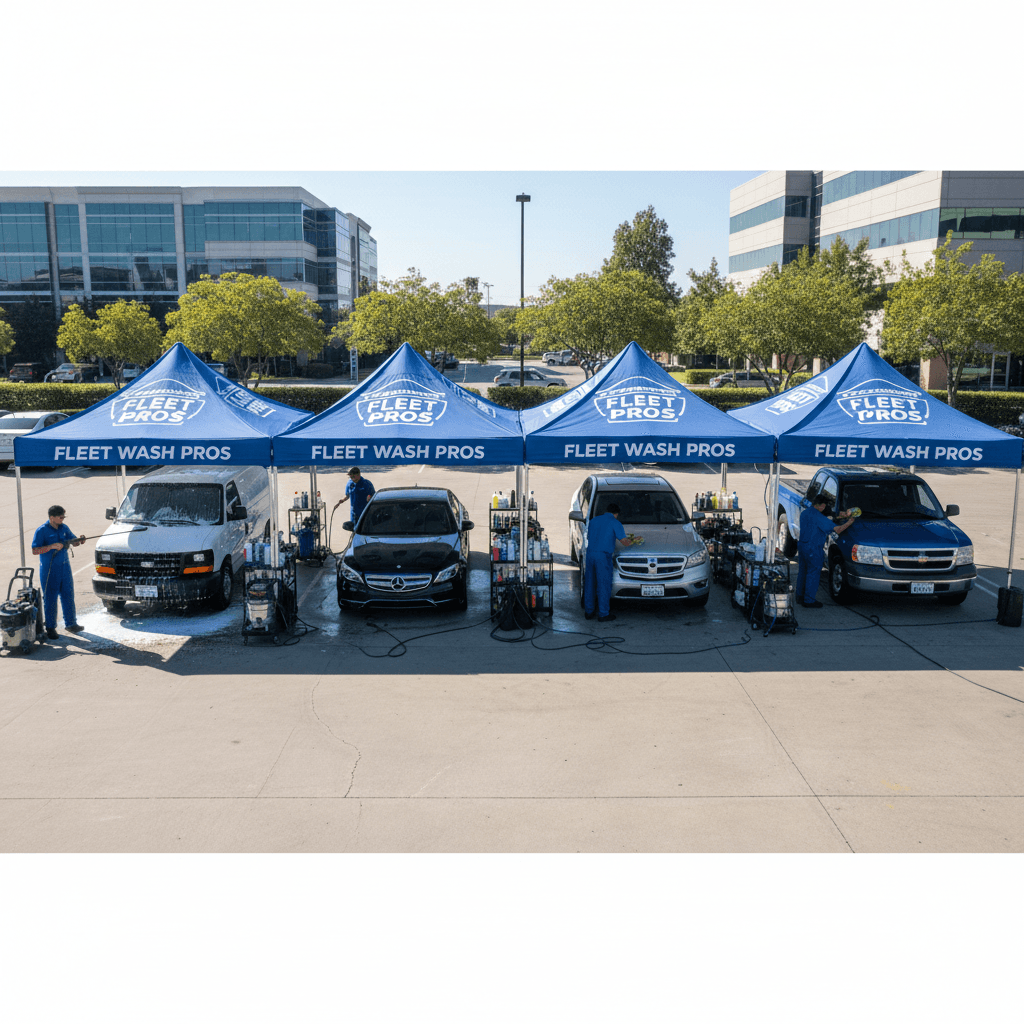 Mobile fleet detailing operation with multiple vehicles