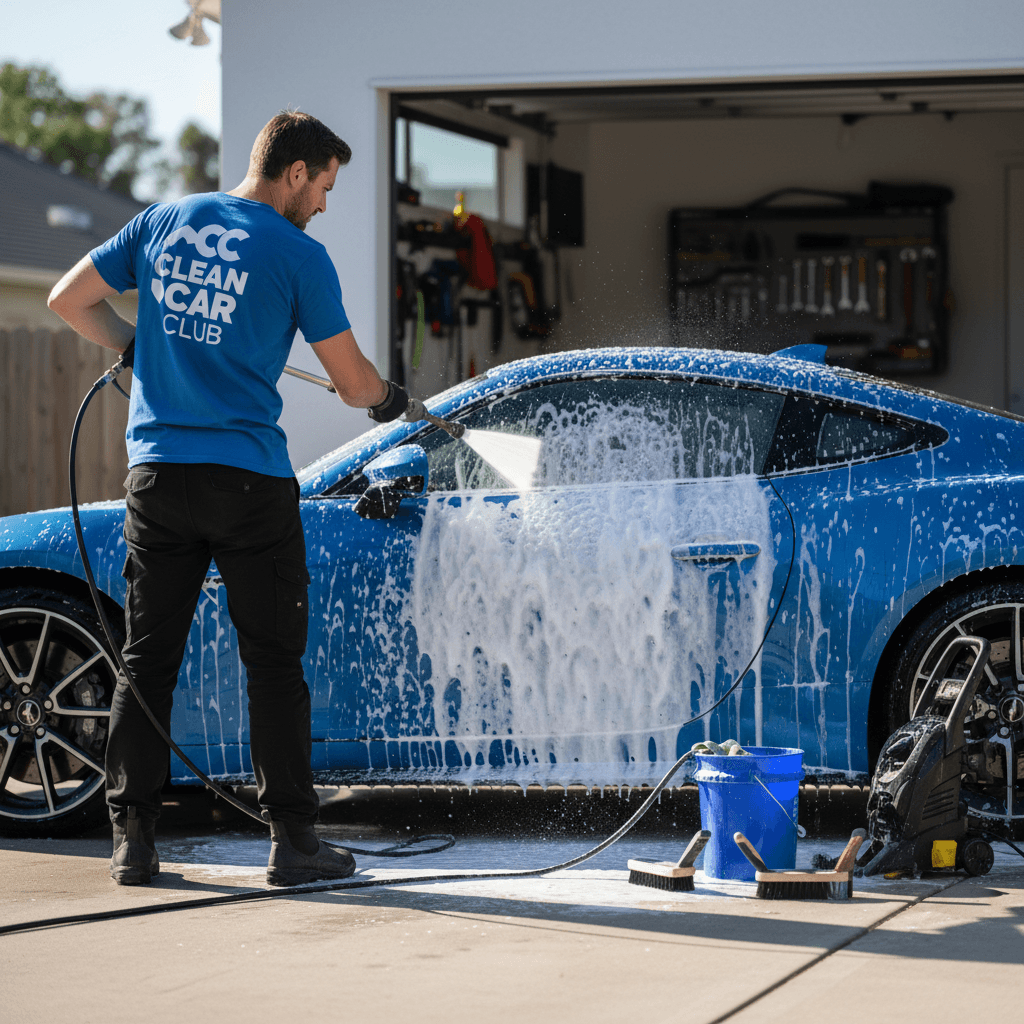 Exterior wash service on vehicle